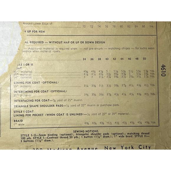 Simplicity 4610 pattern coat fitted 1950s bust 34 hip 37 - Picture 5 of 6